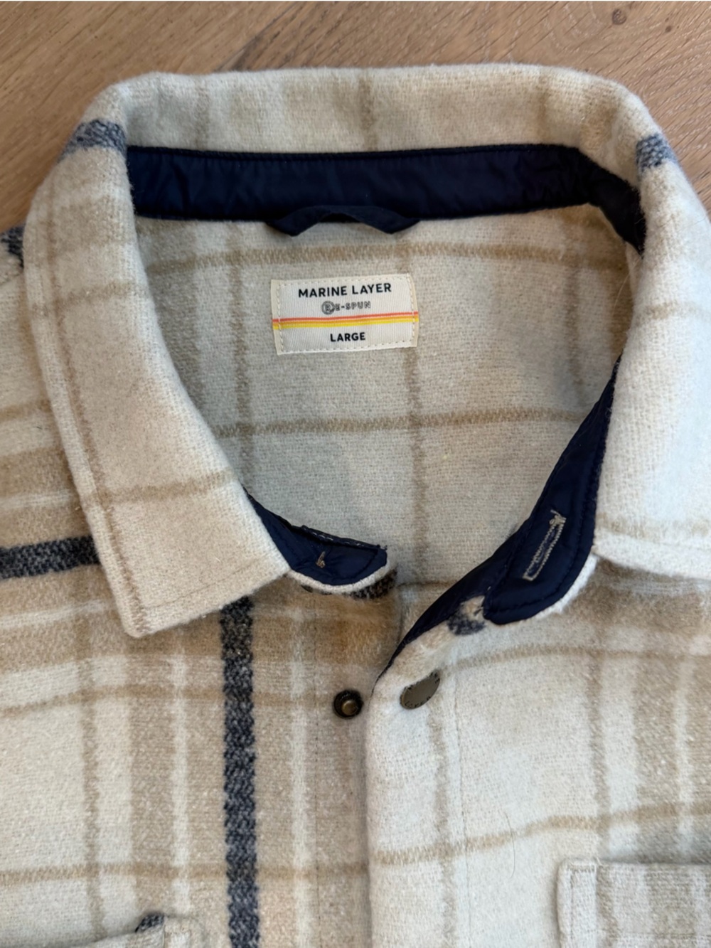 Marine Layer Beige Plaid Lightweight Shirt Jacket - Picture 2 of 4